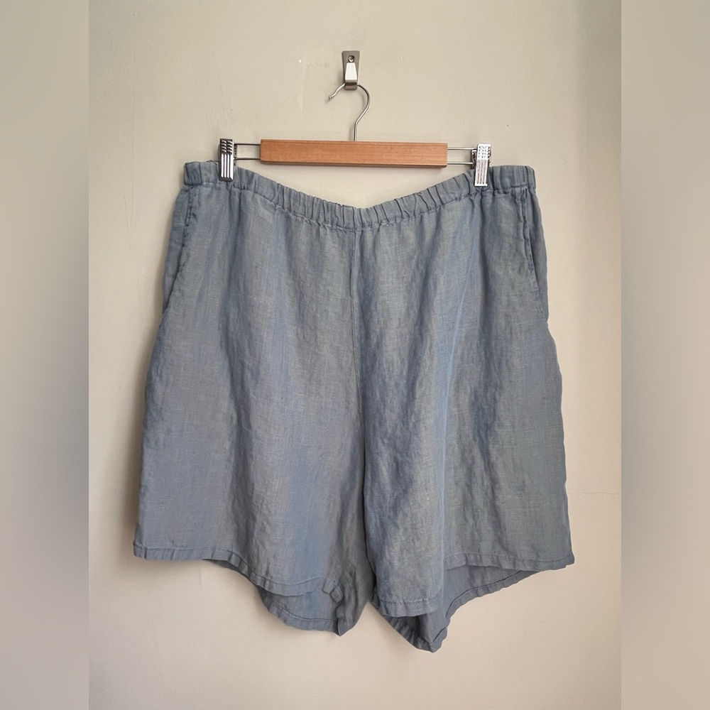 vintage FLAX 100% linen chambray flowy shorts